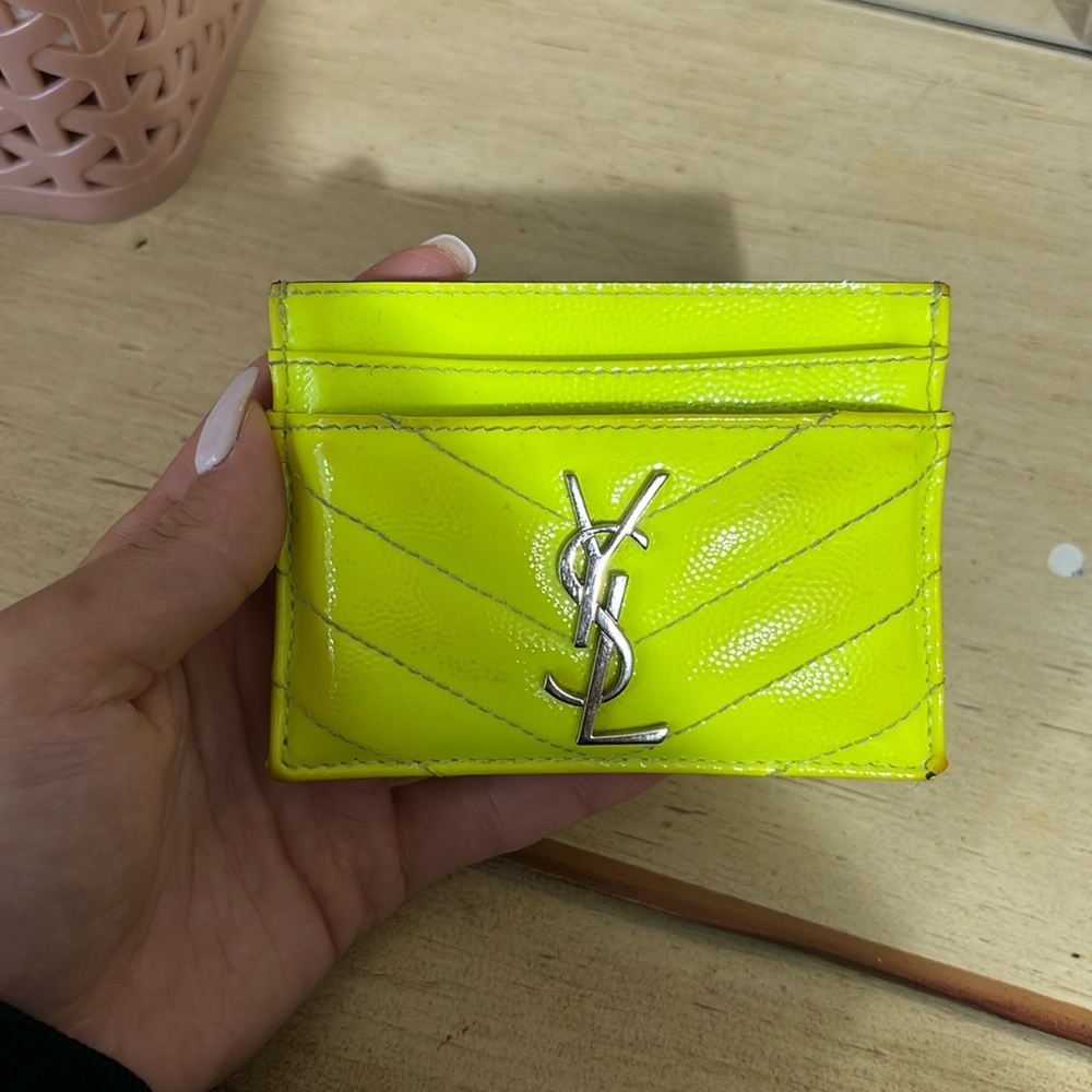 neon yellow saint laurent cardholder